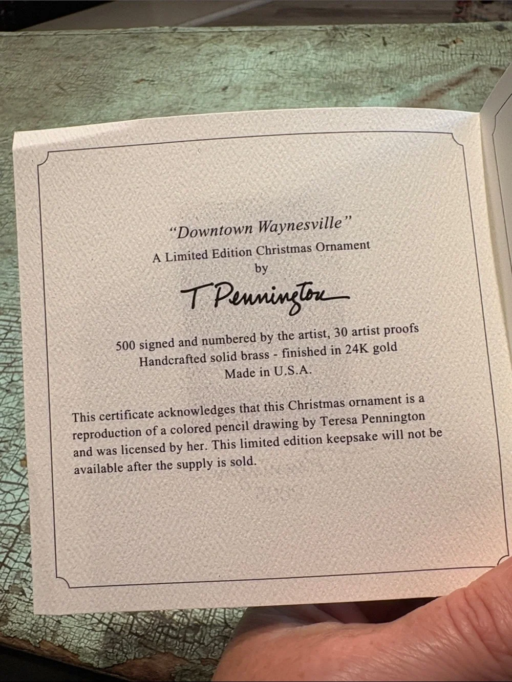 Teresa Pennington 2005 Waynesville NC Christmas Ornament LE #25/500 Brass